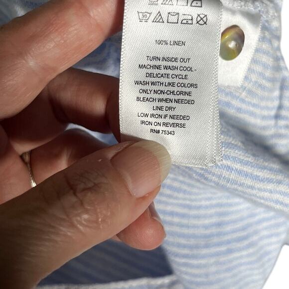 Sigrid Olsen 2X Linen Button Down Blue White Stripe Repair Butterfly Embroidery - Picture 6 of 9
